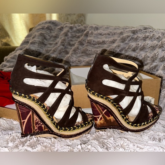 Christian Louboutin Tosca 140 Suede/Bazin Chocolate - Picture 3 of 6